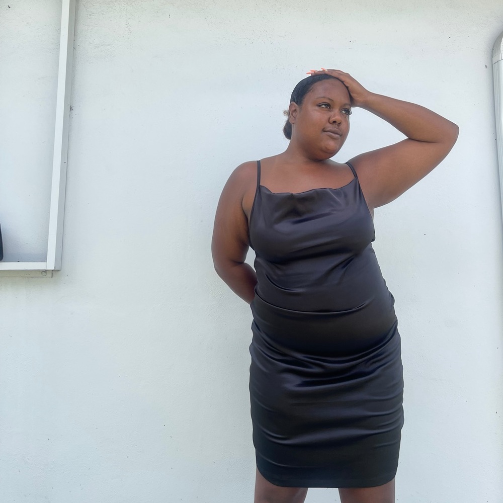 Black satin cami mini dress